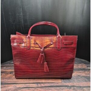 Bueno Burgundy Croc Embossed Faux Leather Large Weekender Tote Purse Attache VTG